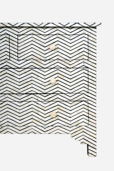 Bone Inlay Chest Of Four Drawer - Chevron Design Black 3