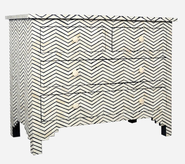 Bone Inlay Chest Of Four Drawer - Chevron Design Black 2