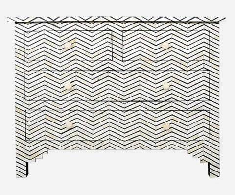 Bone Inlay Chest Of Four Drawer - Chevron Design Black