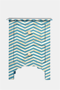Bone Inlay Chevron Bedside 2 Drawer Aqua