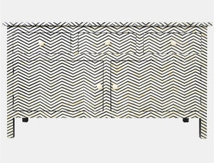 Bone Inlay Chevron Chest 3 Drawer 2 Door Cupboard Black