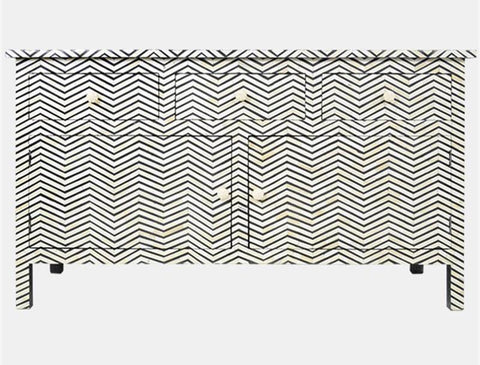 Bone Inlay Chevron Chest 3 Drawer 2 Door Cupboard Black 1