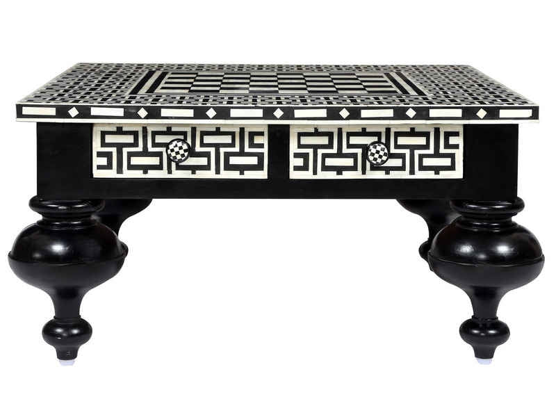 Bone Inlay Chess Coffee Table Black