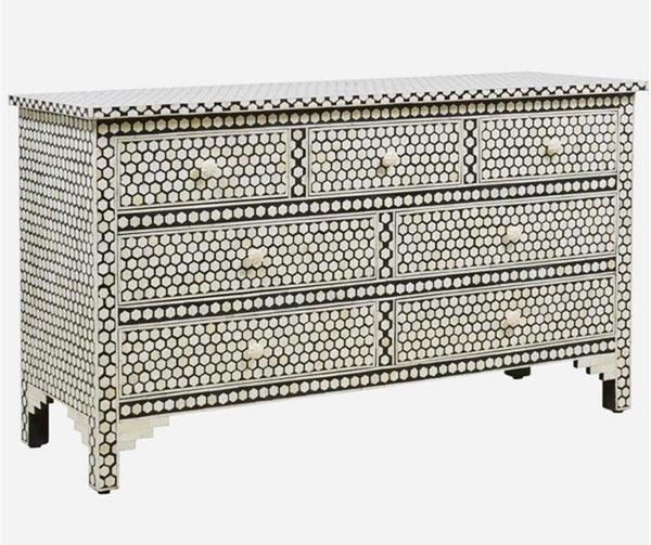 Bone Inlay Commode 7 Drawers Inverse Hexagon Black