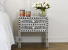 Black Bone Inlay 2-Drawer Bedside Table with Long Legs, showcasing intricate inlay design 1