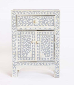 Bone Inlay Floral One Drawer Two Door Bedside Table Grey 1