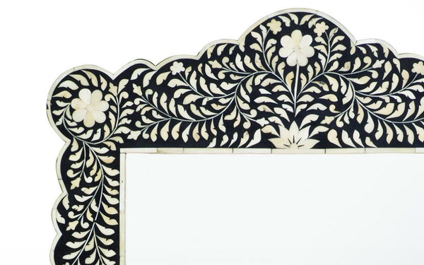 Bone Inlay Floral Scalloped Mirror Black