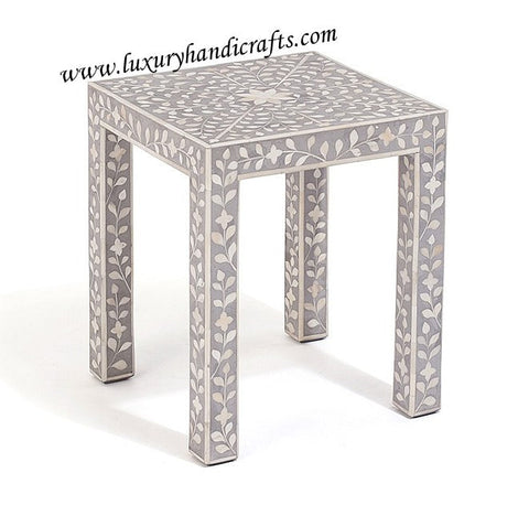 Grey Bone Inlay Floral Side Table