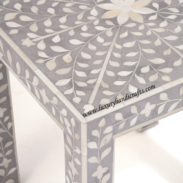 Grey Bone Inlay Floral Side Table