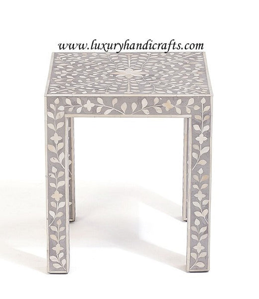 Grey Bone Inlay Floral Side Table