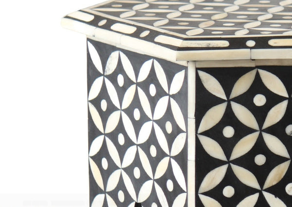 Bone Inlay Geometric Design Hexagonal Table Black