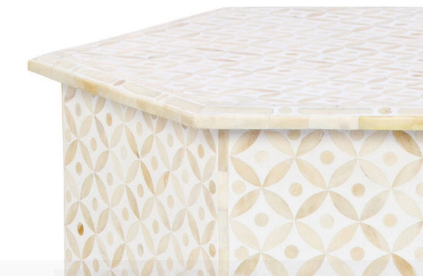 Bone Inlay Geometric Design Hexagonal Table White