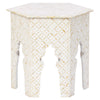 Bone Inlay Geometric Design Hexagonal Table White 1