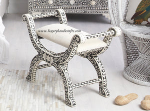 Bone Inlay Jenny Stool Floral Design Black