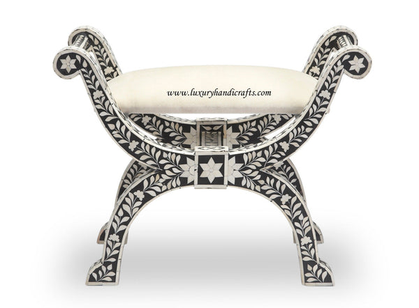 Bone Inlay Jenny Stool Floral Design Black