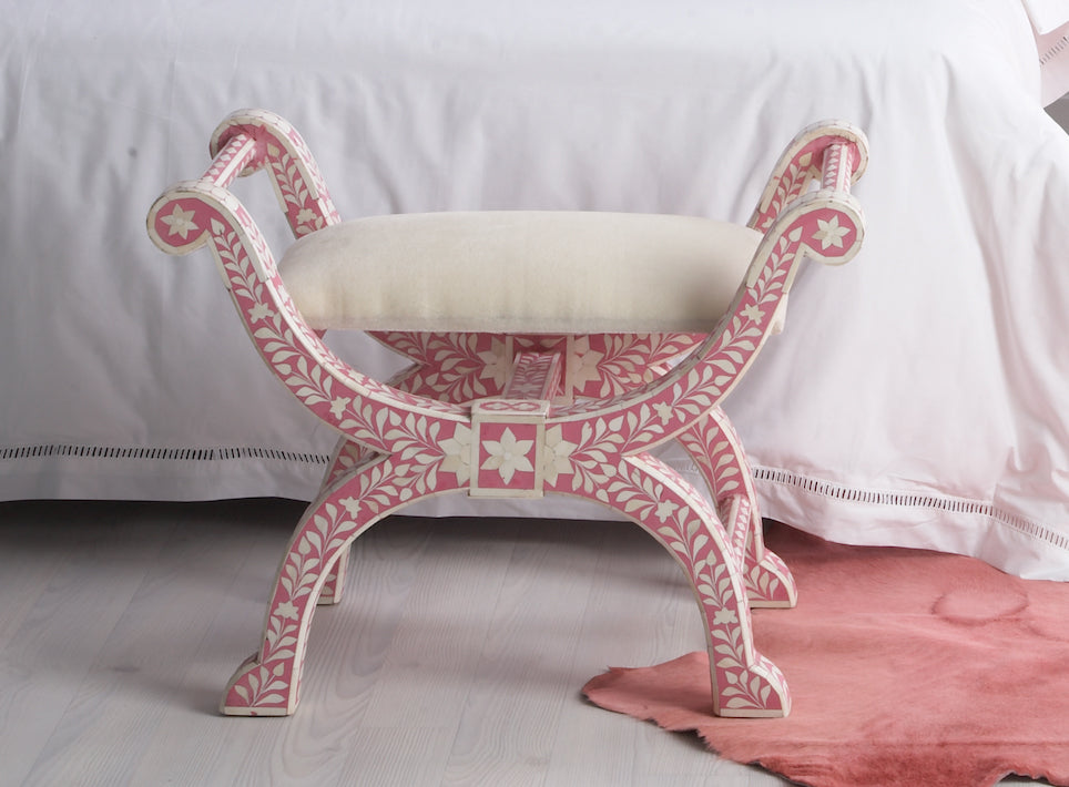 Bone Inlay Jenny Stool Floral Design Pink