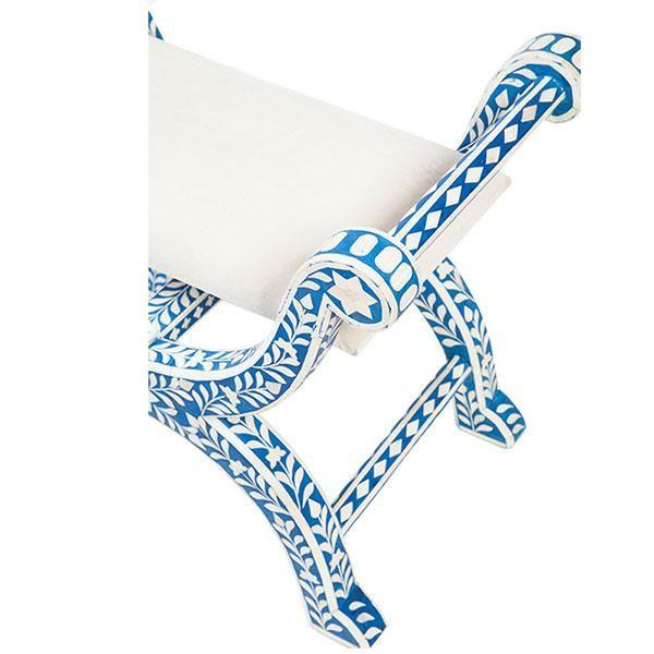 Bone Inlay Jenny Stool Floral Design Blue
