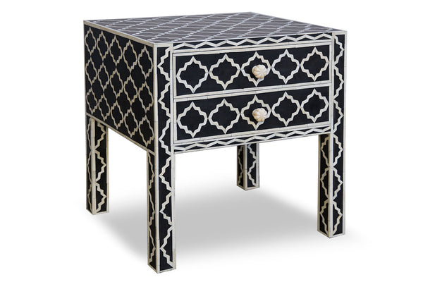 Bone Inlay Moroccan Bedside Long Leg Black 2