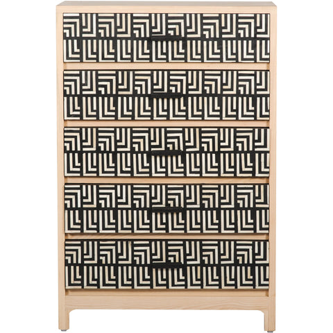 Bone Inlay Pattern 5 Drawer Chest Black