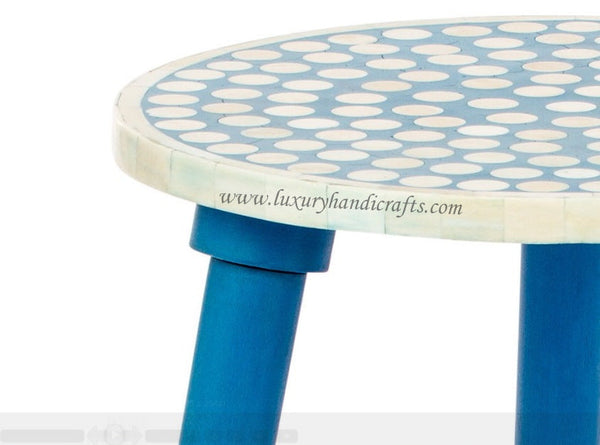 Bone Inlay Side Table Polka Dot Blue