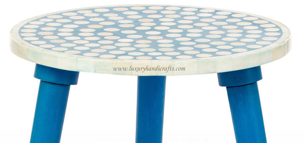 Bone Inlay Side Table Polka Dot Blue
