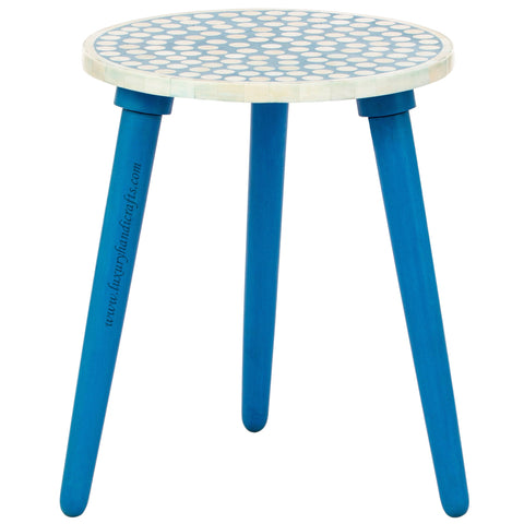 Bone Inlay Side Table Polka Dot Blue