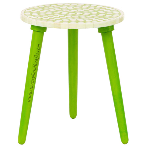 Bone Inlay Side Table Polka Dot Lime Green