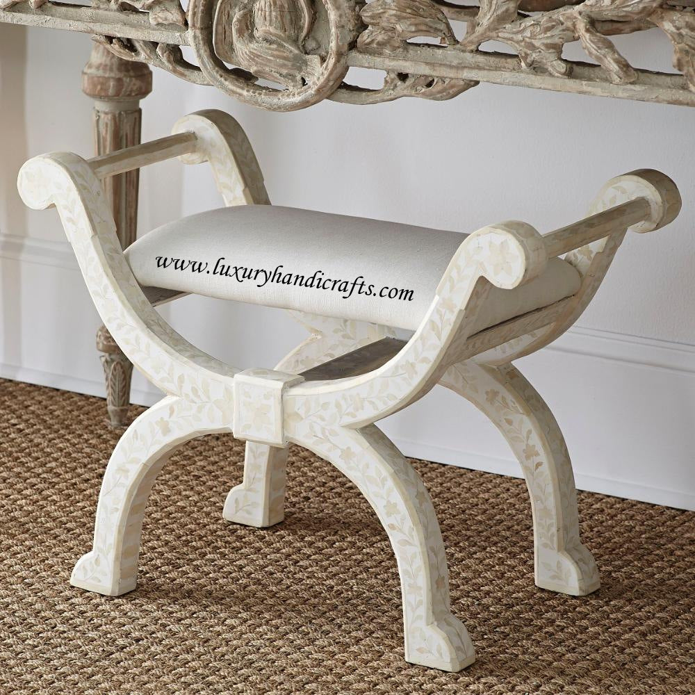 Bone Inlay Jenny Stool Floral Design White