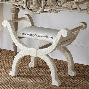 Bone Inlay Jenny Stool Floral Design White