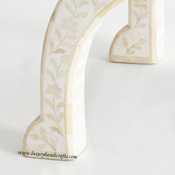Bone Inlay Jenny Stool Floral Design White