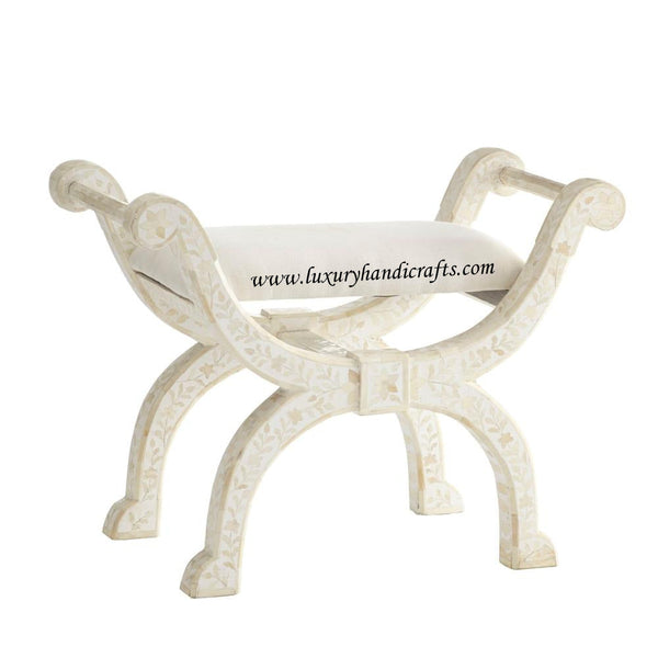 Bone Inlay Jenny Stool Floral Design White