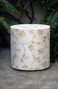 Bone Inlay Round Stool Floral Design White