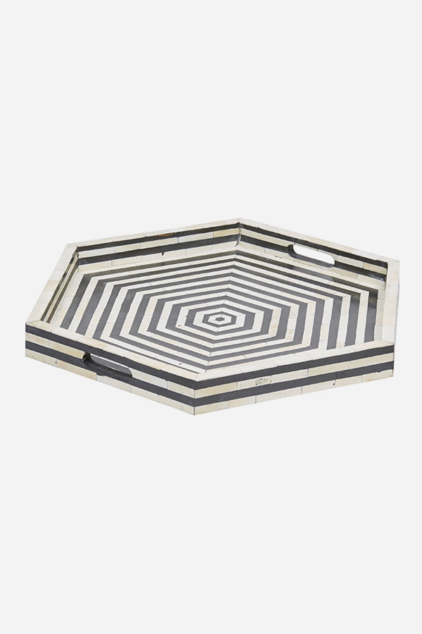 Bone Inlay Tray Stripe Hexagon Shape Black