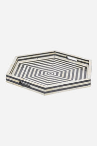 Bone Inlay Tray Stripe Hexagon Shape Black