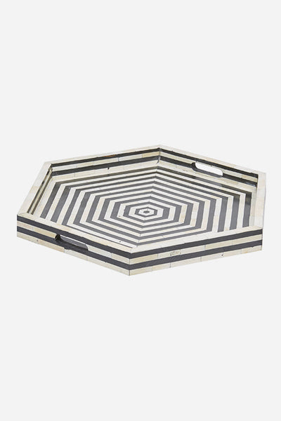 Bone Inlay Tray Stripe Hexagon Shape Black