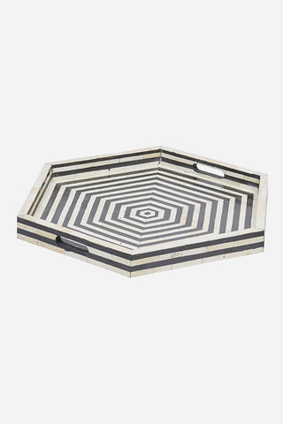 Bone Inlay Tray Stripe Hexagon Shape Black