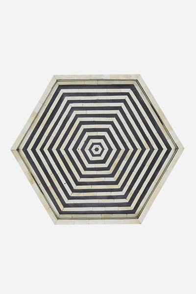 Bone Inlay Tray Stripe Hexagon Shape Black