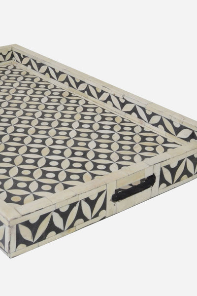 Black Bone Inlay Tray In Geometric Design Black