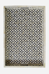 Black Bone Inlay Tray In Geometric Design Black