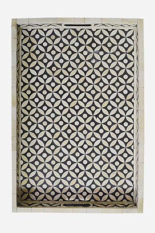 Black Bone Inlay Tray In Geometric Design Black