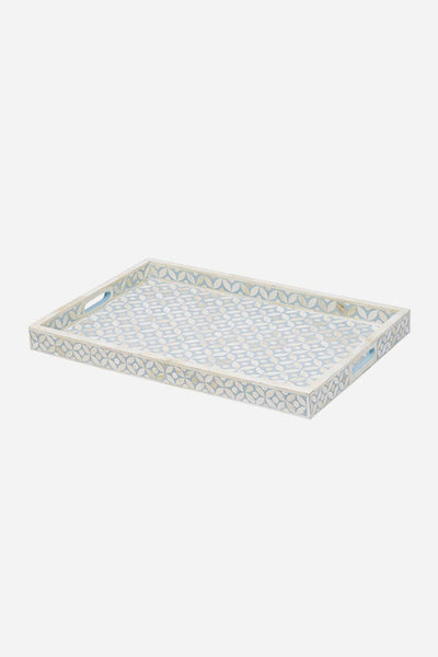 Bone Inlay Tray In Geometric Design Ice Blue