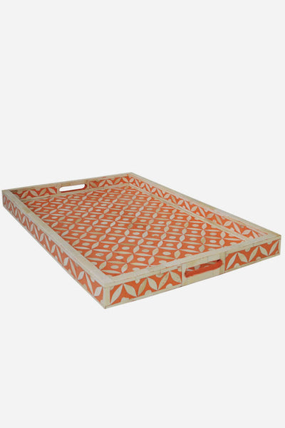 Bone Inlay Tray In Geometric Design Orange