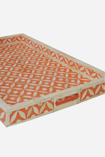 Bone Inlay Tray In Geometric Design Orange