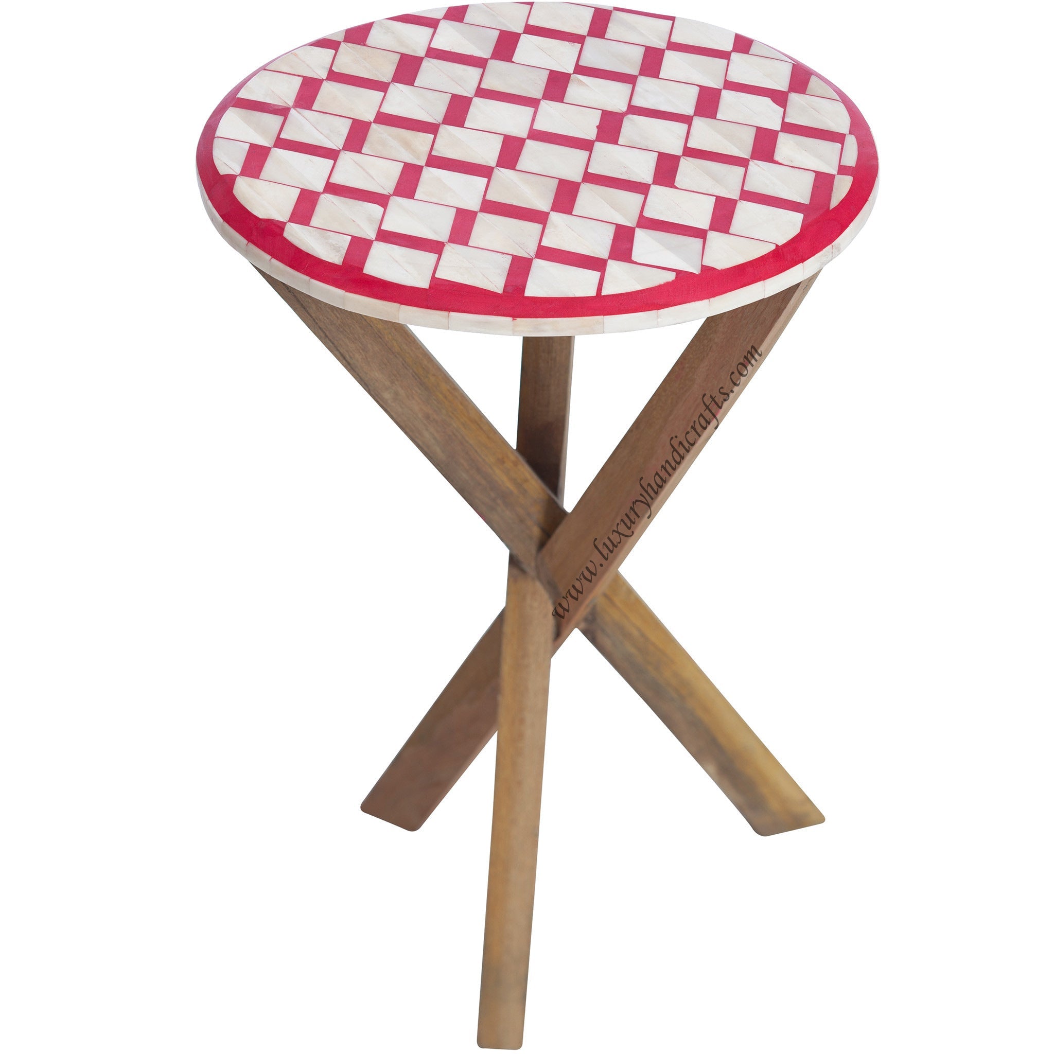 Bone Inlay Oak Side Table Square Red