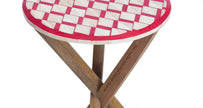 Bone Inlay Oak Side Table Square Red 2