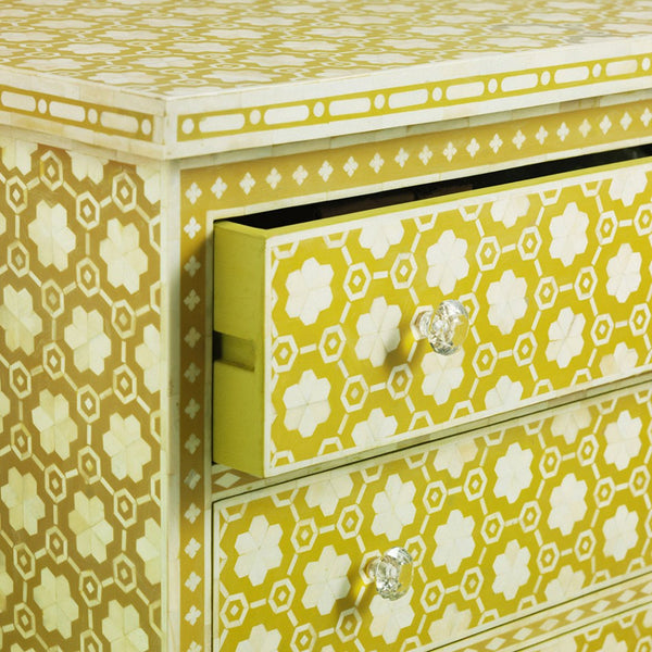 Bone Chest Of 3 Drawer Flower Design Yellow