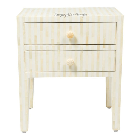 Bone Inlay 2 Drawer Bedside Table Stripe White 1