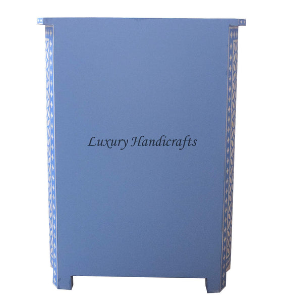 Bone Inlay 4 Drawer Geometric Bedside Blue