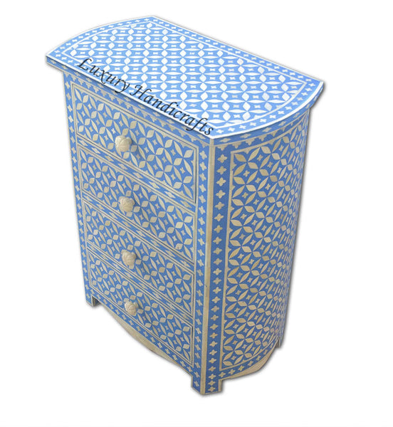 Bone Inlay 4 Drawer Geometric Bedside Blue
