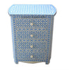 Bone Inlay 4 Drawer Geometric Bedside Blue 2